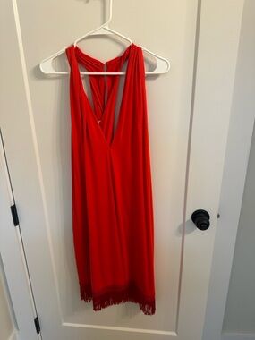 Trina Turk Sleeveless Mini Dress with Fringe Hem